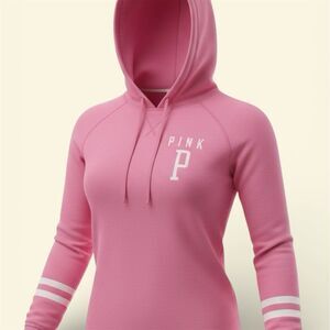 Victoria's Secret PINK Hoodie Womens M Pink White Logo Varsity Pullover